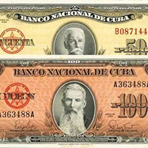 CU 1959 RARE, VIVIDLY COLORFUL CUBA 50 and 100 PESO BILLS! HI DENOMINATION GEMS ISS'D SAME YEAR AS CUBAN REVOLUTION! Choice Crisp Uncirculated