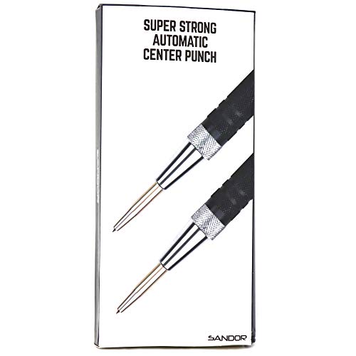 Super Strong Automatic Center Punch - 6 inch Black Steel Spring Loaded Center Hole Punch with Adjustable Tension, Hand Tool for Metal or Wood with Zippered Hard Shell Carry Case - Pack of 2