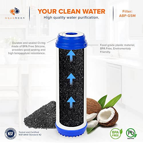 Aquaboon Premium 5 Micron 10" x 2.5" Coconut Shell Granular Activated Carbon (GAC) Water Filter Replacement Cartridge, 6 Pack