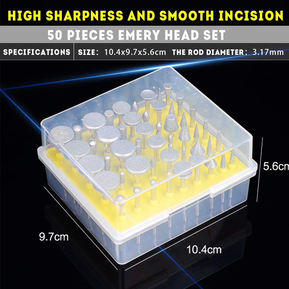 Oudtinx 50pcs Diamond Coated Grinding Head Grinding Burrs Set for Dremel Rotary Tool