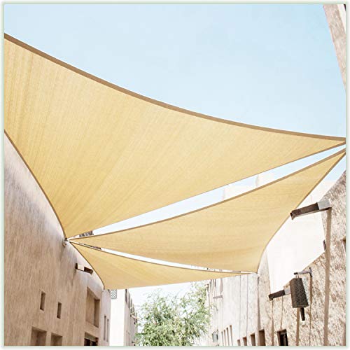 ColourTree 32' x 32' x 32' Beige Triangle CTAPT32 Sun Shade Sail Canopy Mesh Fabric UV Block & Commercial Heavy Duty 190 GSM & 3 Years Warranty (We Make Custom Size)