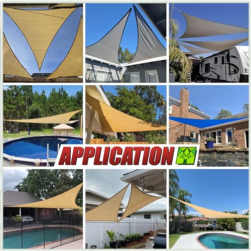 ColourTree 32' x 32' x 32' Beige Triangle CTAPT32 Sun Shade Sail Canopy Mesh Fabric UV Block & Commercial Heavy Duty 190 GSM & 3 Years Warranty (We Make Custom Size)