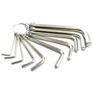 sport art 10 pcs allen wrench hex key set with keychain allen wrench bike repair tool, l shape, wrench size: 1.5mm, 2mm, 2.5mm, 3mm, 4mm, 5mm, 5.5mm, 6mm，8mm，10mm (silvery)