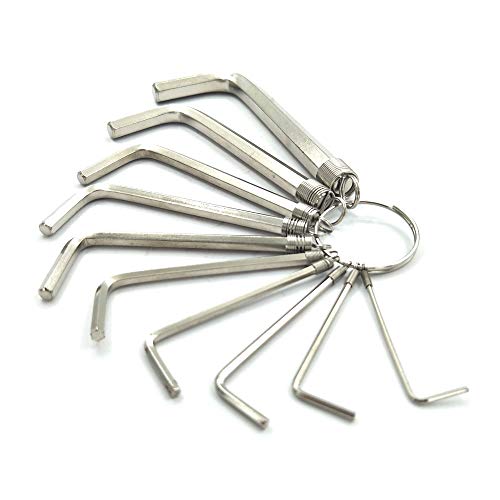 Sport Art 10 pcs Allen Wrench Hex Key Set with Keychain Allen Wrench Bike Repair Tool, L Shape, Wrench Size: 1.5mm, 2mm, 2.5mm, 3mm, 4mm, 5mm, 5.5mm, 6mm，8mm，10mm (silvery)