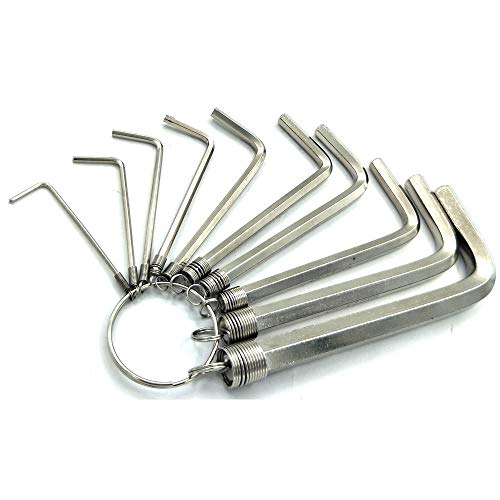 Sport Art 10 pcs Allen Wrench Hex Key Set with Keychain Allen Wrench Bike Repair Tool, L Shape, Wrench Size: 1.5mm, 2mm, 2.5mm, 3mm, 4mm, 5mm, 5.5mm, 6mm，8mm，10mm (silvery)