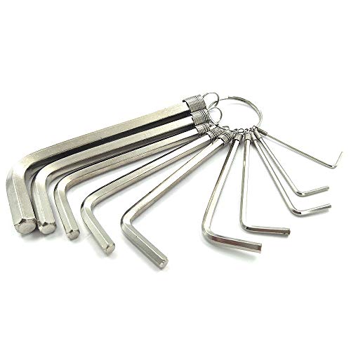 Sport Art 10 pcs Allen Wrench Hex Key Set with Keychain Allen Wrench Bike Repair Tool, L Shape, Wrench Size: 1.5mm, 2mm, 2.5mm, 3mm, 4mm, 5mm, 5.5mm, 6mm，8mm，10mm (silvery)