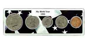 1993-5 coin birth year set in american flag holder uncirculated