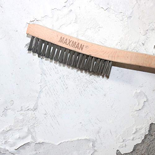 Wire Brush,Stainless Steel Wire Scratch Brush for Cleaning Rust with 14" Long Curved Beechwood Handle,Large