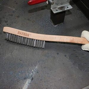 Wire Brush,Stainless Steel Wire Scratch Brush for Cleaning Rust with 14" Long Curved Beechwood Handle,Large