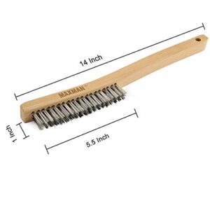 Wire Brush,Stainless Steel Wire Scratch Brush for Cleaning Rust with 14" Long Curved Beechwood Handle,Large