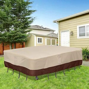 Vailge Waterproof Patio Furniture Set Cover, Lawn Patio Furniture Cover with Padded Handles, Patio/Outdoor Table Cover, Patio/Outdoor Dining Rectangular Table Chairs Cover Small,Beige & Brown
