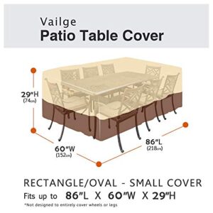 Vailge Waterproof Patio Furniture Set Cover, Lawn Patio Furniture Cover with Padded Handles, Patio/Outdoor Table Cover, Patio/Outdoor Dining Rectangular Table Chairs Cover Small,Beige & Brown
