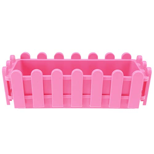 Yardwe Rectangular Plastic Flower Pot Small Creative Plant Pot Fence Shaped Window Box Planters for Garden Bonsai Home Office Decoration 9.1 x 3.5 x 2.8 Inch (Pink)