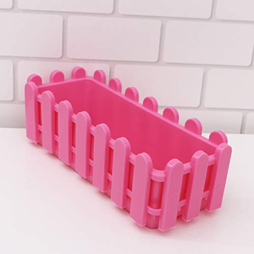 Yardwe Rectangular Plastic Flower Pot Small Creative Plant Pot Fence Shaped Window Box Planters for Garden Bonsai Home Office Decoration 9.1 x 3.5 x 2.8 Inch (Pink)