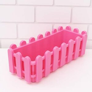 Yardwe Rectangular Plastic Flower Pot Small Creative Plant Pot Fence Shaped Window Box Planters for Garden Bonsai Home Office Decoration 9.1 x 3.5 x 2.8 Inch (Pink)