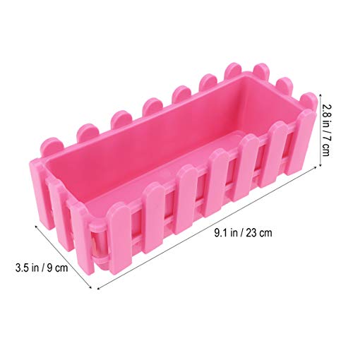 Yardwe Rectangular Plastic Flower Pot Small Creative Plant Pot Fence Shaped Window Box Planters for Garden Bonsai Home Office Decoration 9.1 x 3.5 x 2.8 Inch (Pink)