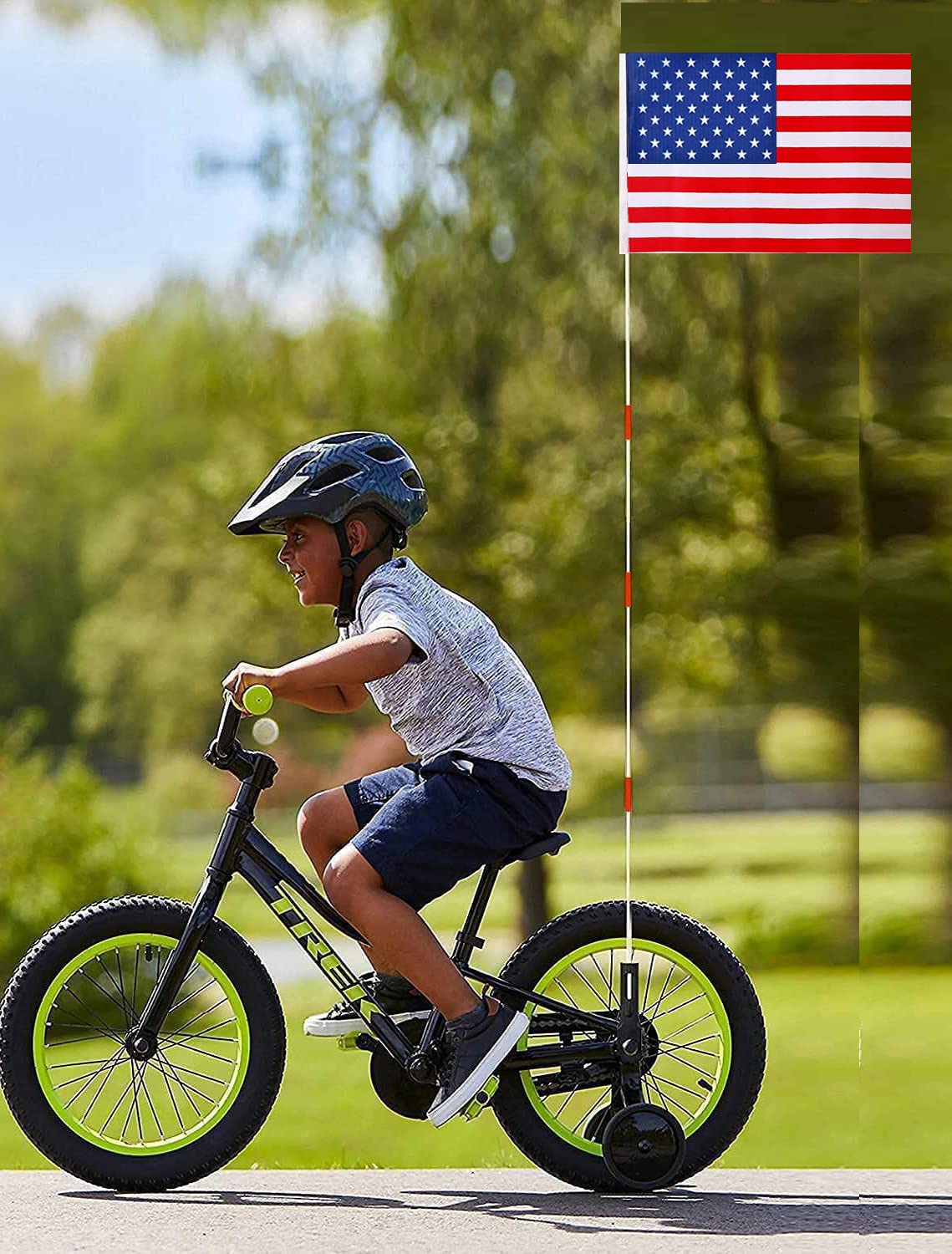 Upgraded Bike Flags with Pole 6 Feet High Visibility Orange Flags with Heavy Duty Fiberglass Flag Pole, Orange Flag and American Flag