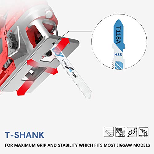 TAROSE 10-Piece T118A 3 Inch 21 TPI Assorted T-Shank Jig Saw Blades Set for Cutting Metal