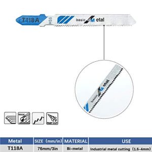 TAROSE 10-Piece T118A 3 Inch 21 TPI Assorted T-Shank Jig Saw Blades Set for Cutting Metal