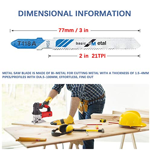 TAROSE 10-Piece T118A 3 Inch 21 TPI Assorted T-Shank Jig Saw Blades Set for Cutting Metal