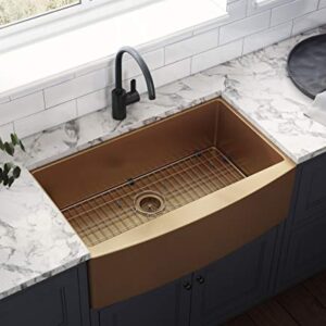 Ruvati Copper Tone 36-inch Apron-Front Farmhouse Kitchen Sink - Matte Bronze Stainless Steel Single Bowl - RVH9880CP