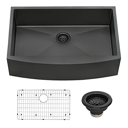 Ruvati Gunmetal Black Matte Stainless Steel 33-inch Apron-Front Farmhouse Kitchen Sink - Single Bowl - RVH9733BL