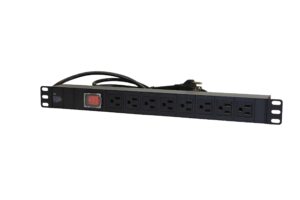 rack mount server network pdu power strip, 8 outlets, 12 ft. cord, 15a, 1u rack-mount metal slim design