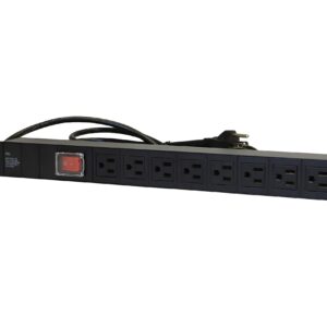 Rack Mount Server Network PDU Power Strip, 8 Outlets, 12 ft. Cord, 15A, 1U Rack-Mount Metal Slim Design