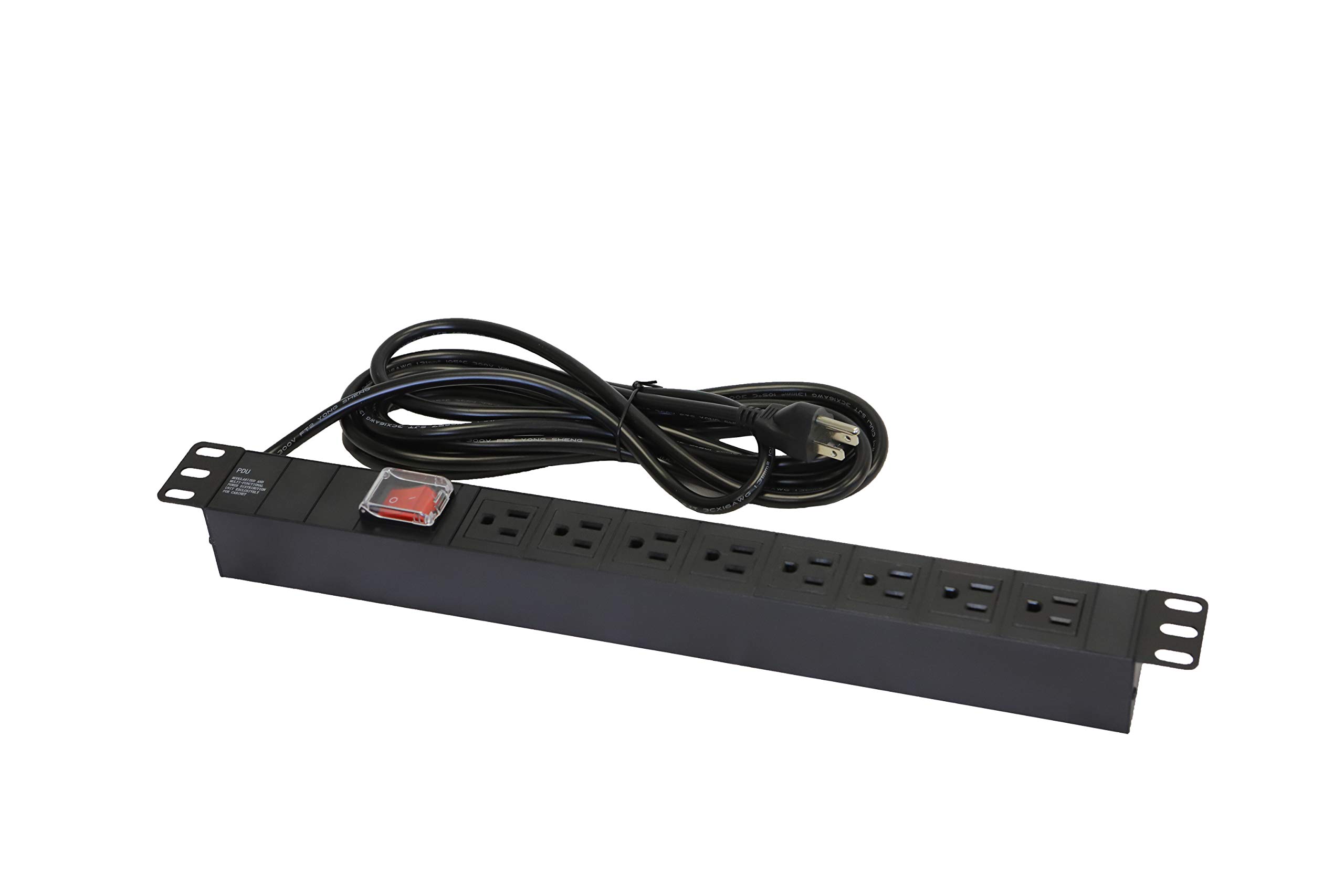 Rack Mount Server Network PDU Power Strip, 8 Outlets, 12 ft. Cord, 15A, 1U Rack-Mount Metal Slim Design