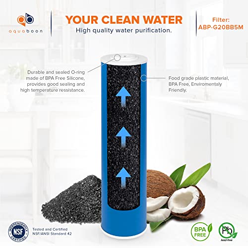 Aquaboon Premium 5 Micron 20" x 4.5" Whole House Coconut Shell Granular Activated Carbon (GAC) Water Filter Replacement Cartridge, 1 Pack