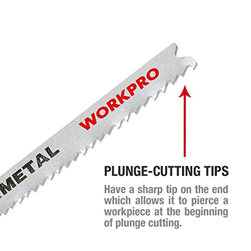 WORKPRO 25-Piece T-Shank Jig Saw Blade Set with Storage Case, Made with HCS/HSS/BIM, Assorted Blades for Wood, Plastic and Metal Cutting