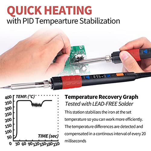 YIHUA 928D-III Soldering Iron,110W High Power, Fully Digital Display °F /°C- Temperature Control Soldering Tool, Accurate 194~896°F, with ON/OFF Switch, Iron Tip, Brass Wool, Automatic Sleep Mode