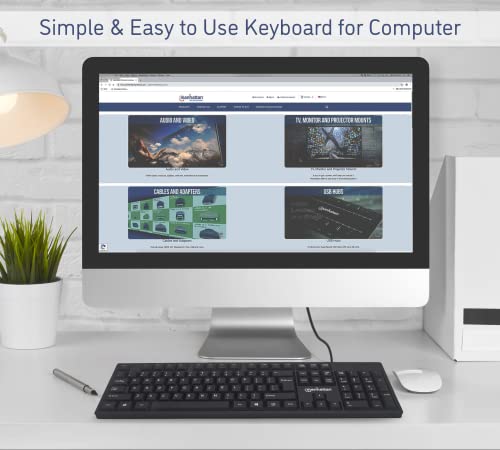 Manhattan Wired Computer Keyboard – Basic Black Keyboard - with 4.5ft USB-A Cable, 104-keys, Foldable Stands - Compatible for Windows, PC, Laptop - 3 Yr Mfg Warranty – 179324