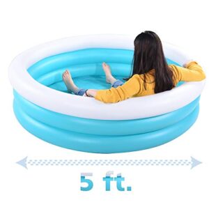 Inflatable Kiddie Pool, 60"x16" Thick Guardrail Swimming Pool for Kids, Blue & White Blow Up Pool for Kids Indoor Party Games, Wading Pool for Outdoor Backyard