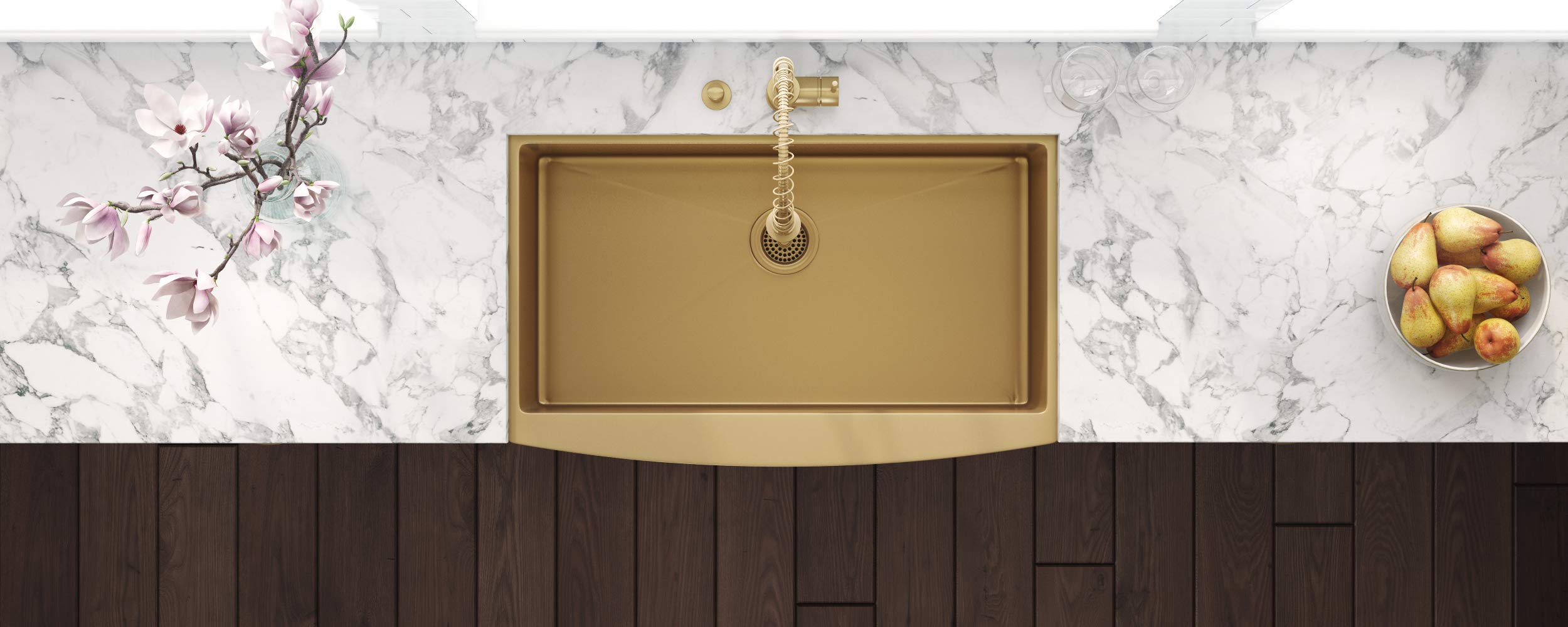 Ruvati Brass Tone 33-inch Apron-Front Farmhouse Kitchen Sink - Matte Gold Stainless Steel Single Bowl - RVH9733GG