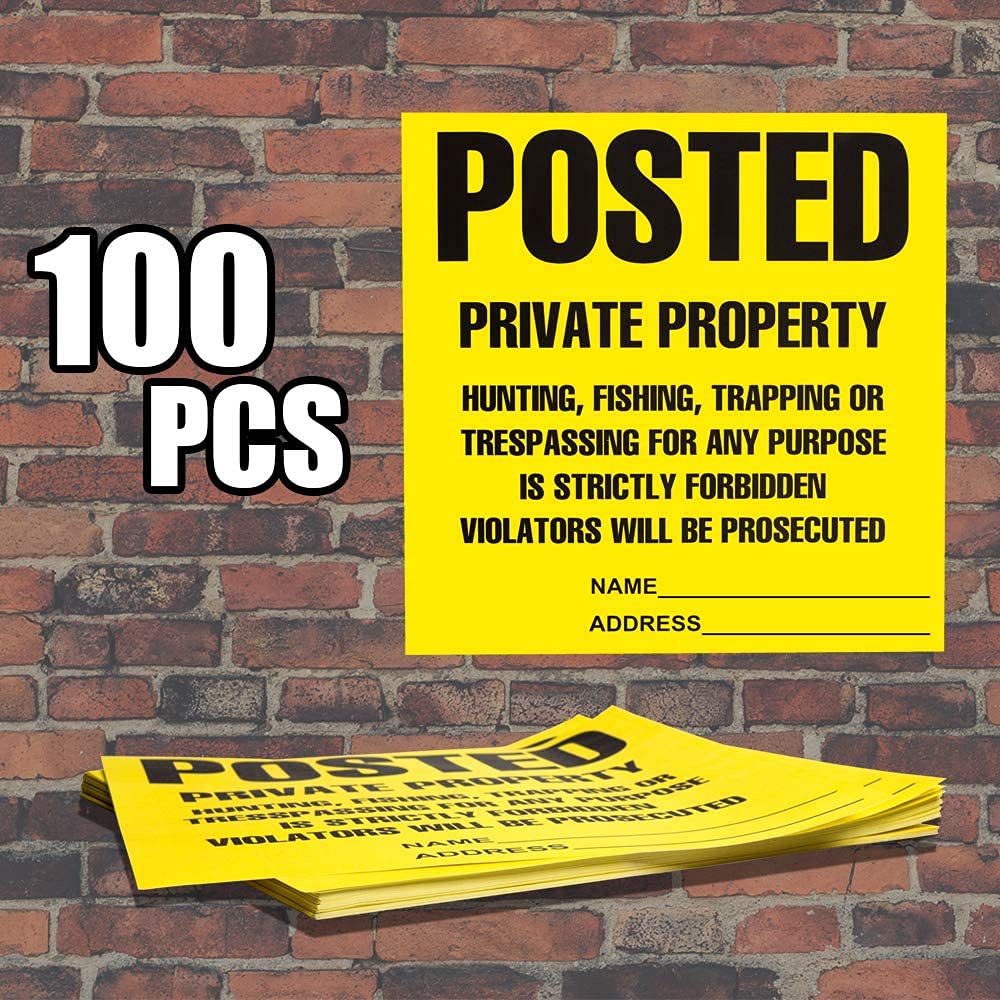 Posted Signs No Trespassing No hunting signs, (100 Pack) Posted Signs No Hunting or Trespassing Signs, Heavy Duty, Weather Resistant, 11” x 11" Posted Signs Yellow