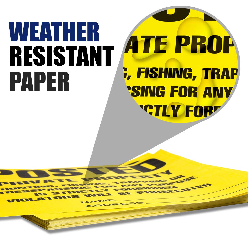 Posted Signs No Trespassing No hunting signs, (100 Pack) Posted Signs No Hunting or Trespassing Signs, Heavy Duty, Weather Resistant, 11” x 11" Posted Signs Yellow