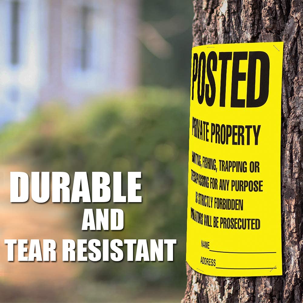 Posted Signs No Trespassing No hunting signs, (100 Pack) Posted Signs No Hunting or Trespassing Signs, Heavy Duty, Weather Resistant, 11” x 11" Posted Signs Yellow