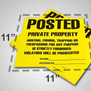 Posted Signs No Trespassing No hunting signs, (100 Pack) Posted Signs No Hunting or Trespassing Signs, Heavy Duty, Weather Resistant, 11” x 11" Posted Signs Yellow