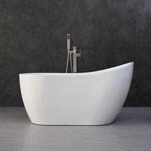 woodbridge acrylic freestanding contemporary soaking tub with brushed nickel overflow and drain, b-0006 / bta1507, 54" bathtub white