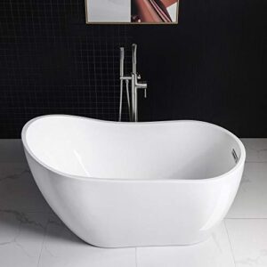 WOODBRIDGE Acrylic Freestanding Contemporary Soaking Tub with Brushed Nickel Overflow and Drain, B-0006 / BTA1507, 54" Bathtub White