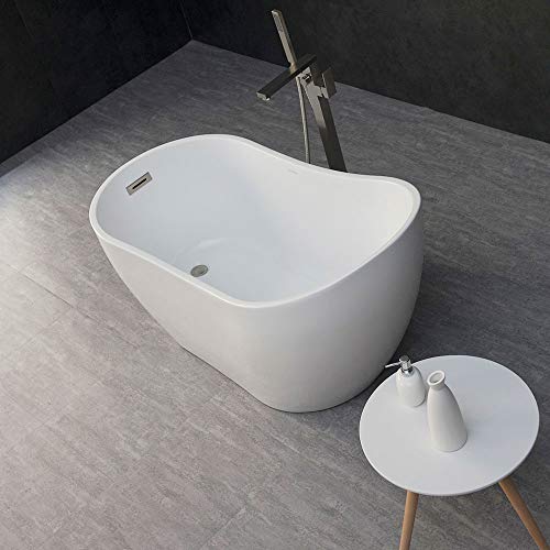 WOODBRIDGE Acrylic Freestanding Contemporary Soaking Tub with Brushed Nickel Overflow and Drain, B-0006 / BTA1507, 54" Bathtub White