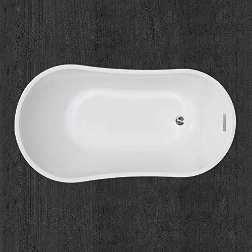 WOODBRIDGE Acrylic Freestanding Contemporary Soaking Tub with Brushed Nickel Overflow and Drain, B-0006 / BTA1507, 54" Bathtub White