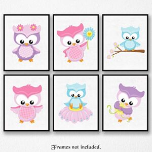 Colorful Cute Owls Prints, 6 (8x10) Unframed Photos, Wall Art Decor Gifts Under 20 for Home Office School Nursery Studio Family Room Student Teacher Children Nature Earth Animals Cartoons Fans