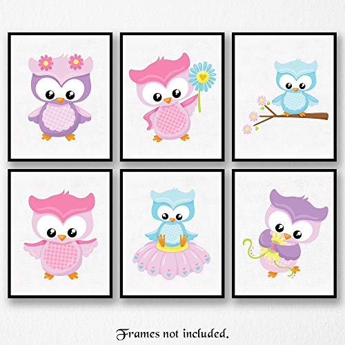 Colorful Cute Owls Prints, 6 (8x10) Unframed Photos, Wall Art Decor Gifts Under 20 for Home Office School Nursery Studio Family Room Student Teacher Children Nature Earth Animals Cartoons Fans