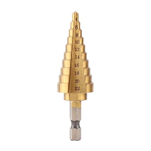 Step Drill Bit,1pc High Speed Steel Coated Step Drill Bit Hole Cutter Hex Shank Power Tools 4-22mm for Thin Steel,Aluminum or Plastic Boxes and Chassis