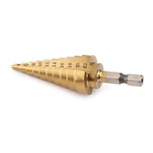 Step Drill Bit,1pc High Speed Steel Coated Step Drill Bit Hole Cutter Hex Shank Power Tools 4-22mm for Thin Steel,Aluminum or Plastic Boxes and Chassis