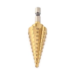 Step Drill Bit,1pc High Speed Steel Coated Step Drill Bit Hole Cutter Hex Shank Power Tools 4-22mm for Thin Steel,Aluminum or Plastic Boxes and Chassis