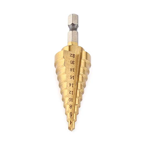 Step Drill Bit,1pc High Speed Steel Coated Step Drill Bit Hole Cutter Hex Shank Power Tools 4-22mm for Thin Steel,Aluminum or Plastic Boxes and Chassis