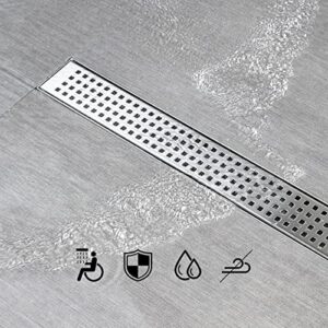 SaniteModar 24 inch Linear Shower Drain with Removable Square Hole Panel by Using Brushed 304 Stainless Steel Process, Linear Drain Equipped with Adjustable Feet and Hair Strainer